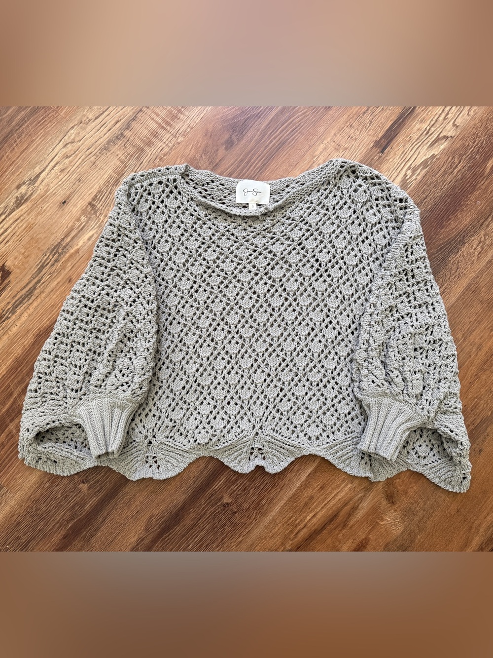 Jessica Simpson Olive Green Crochet Sweater/Shawl